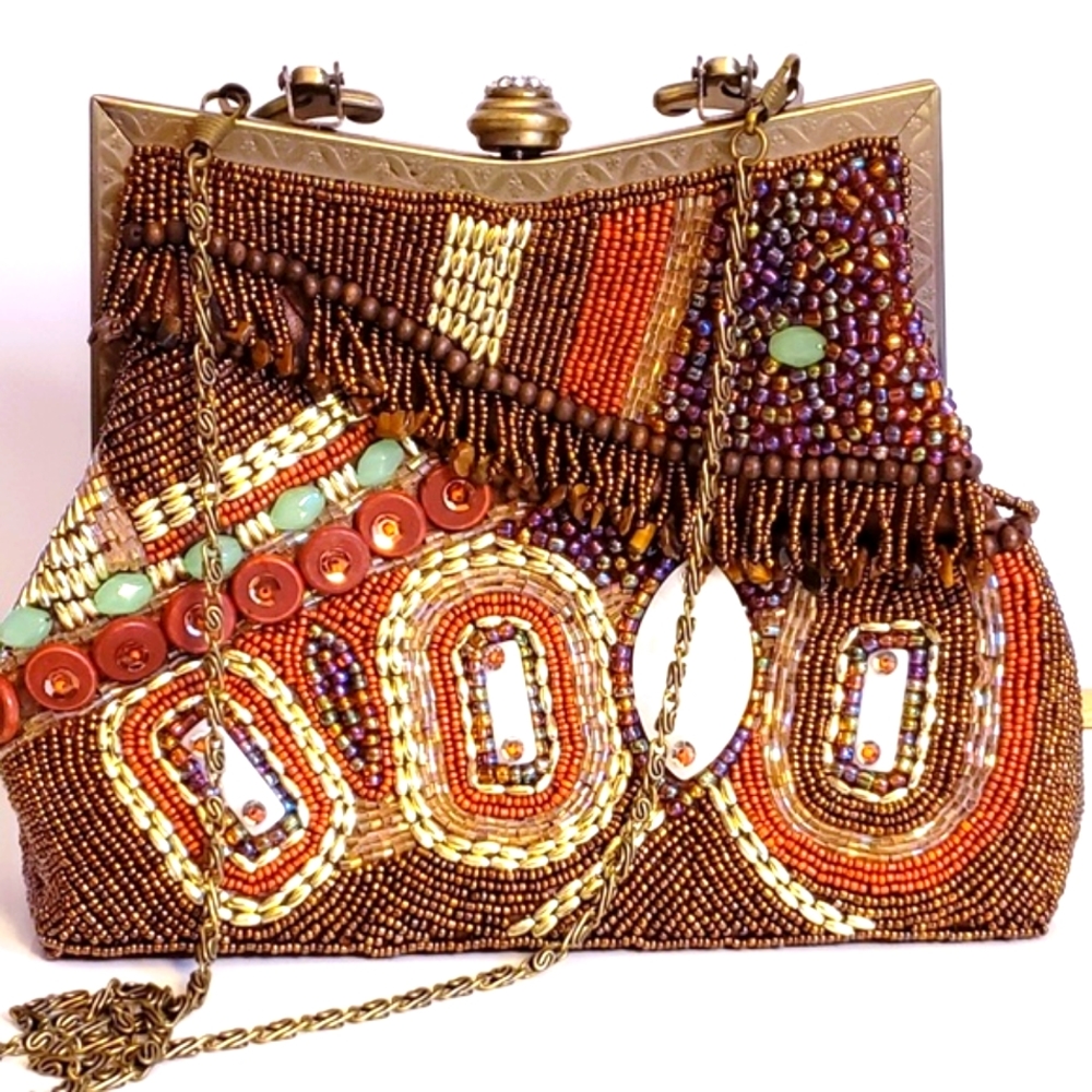 VINTAGE Gorgeous Brown Beaded Evening Bag